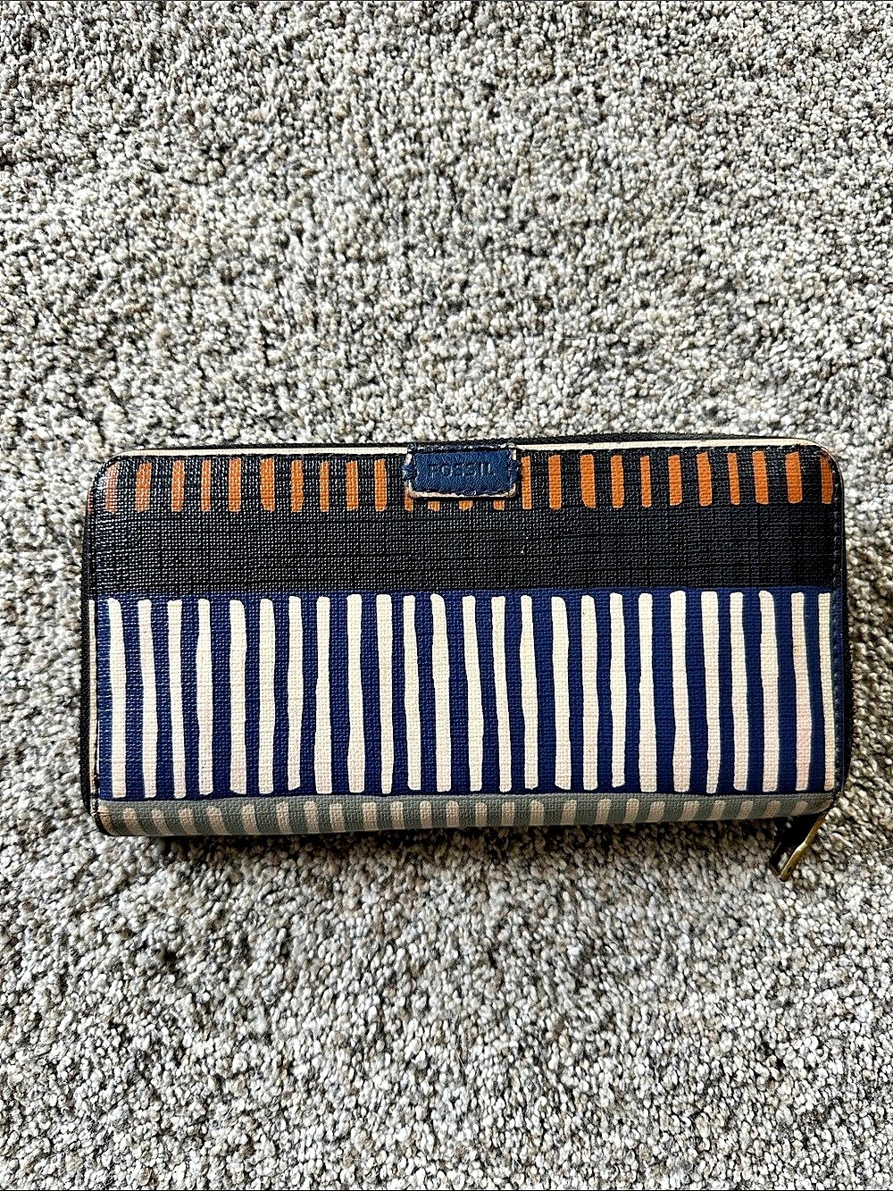 Fossil Striped Zip Around Wallet in Blue & Black